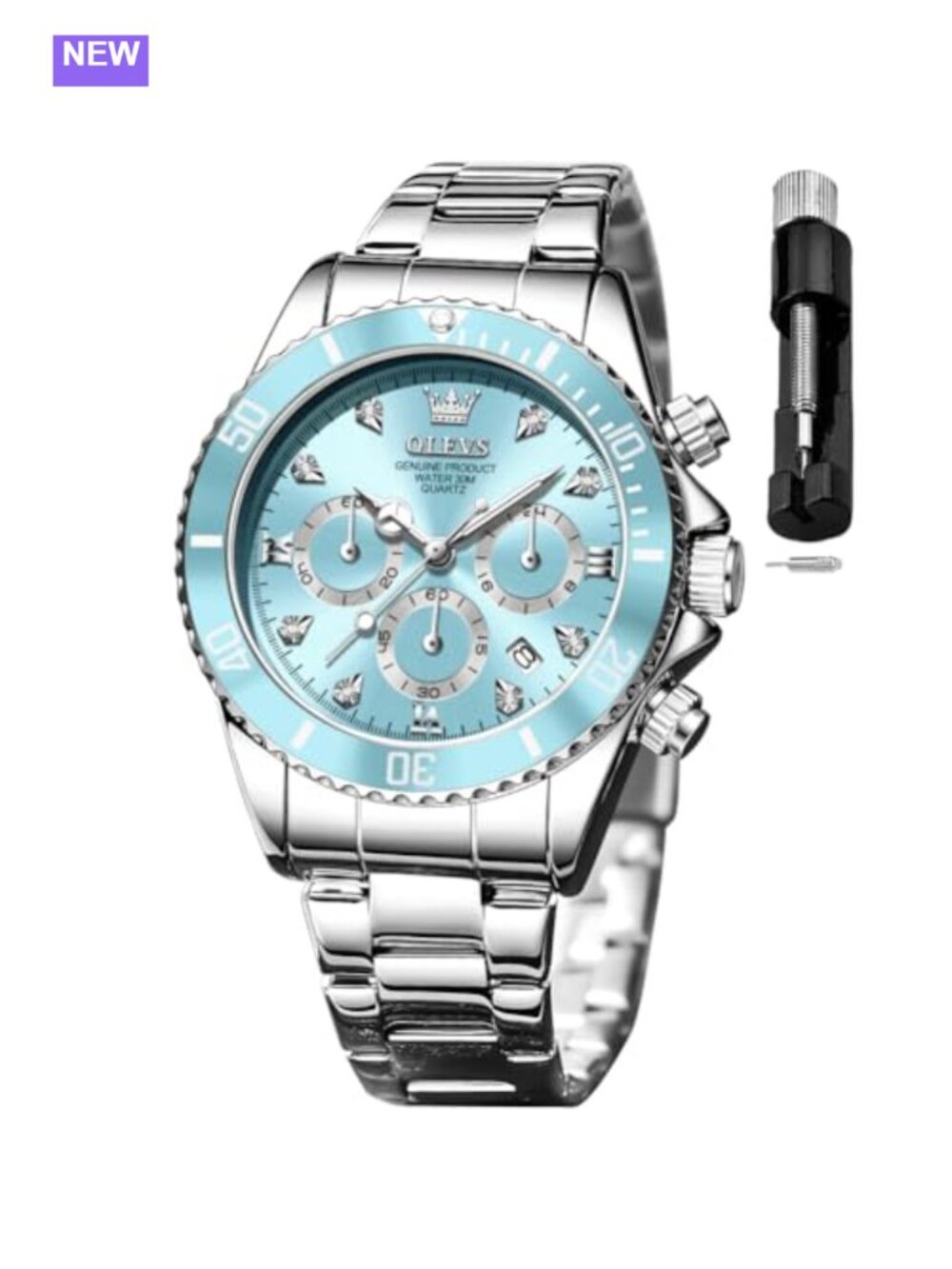 Ladies Analog Watch Diamond Stainless Steel Chronograph Waterproof Luminous